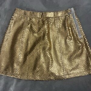 QUEEN OF SPARKLES Metallic Gold Mini Skirt with Embellished Zip